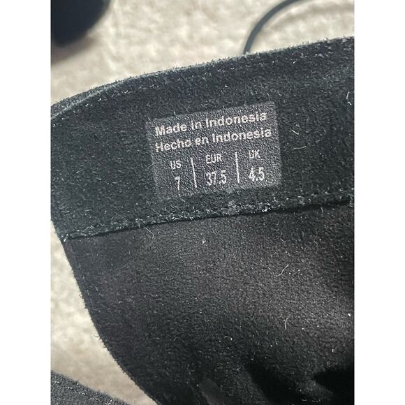 Aldo Contessina Ankle Boots Tie Womens Sz 7 Leather Black Almond Toe Stack Heel - Picture 5 of 11